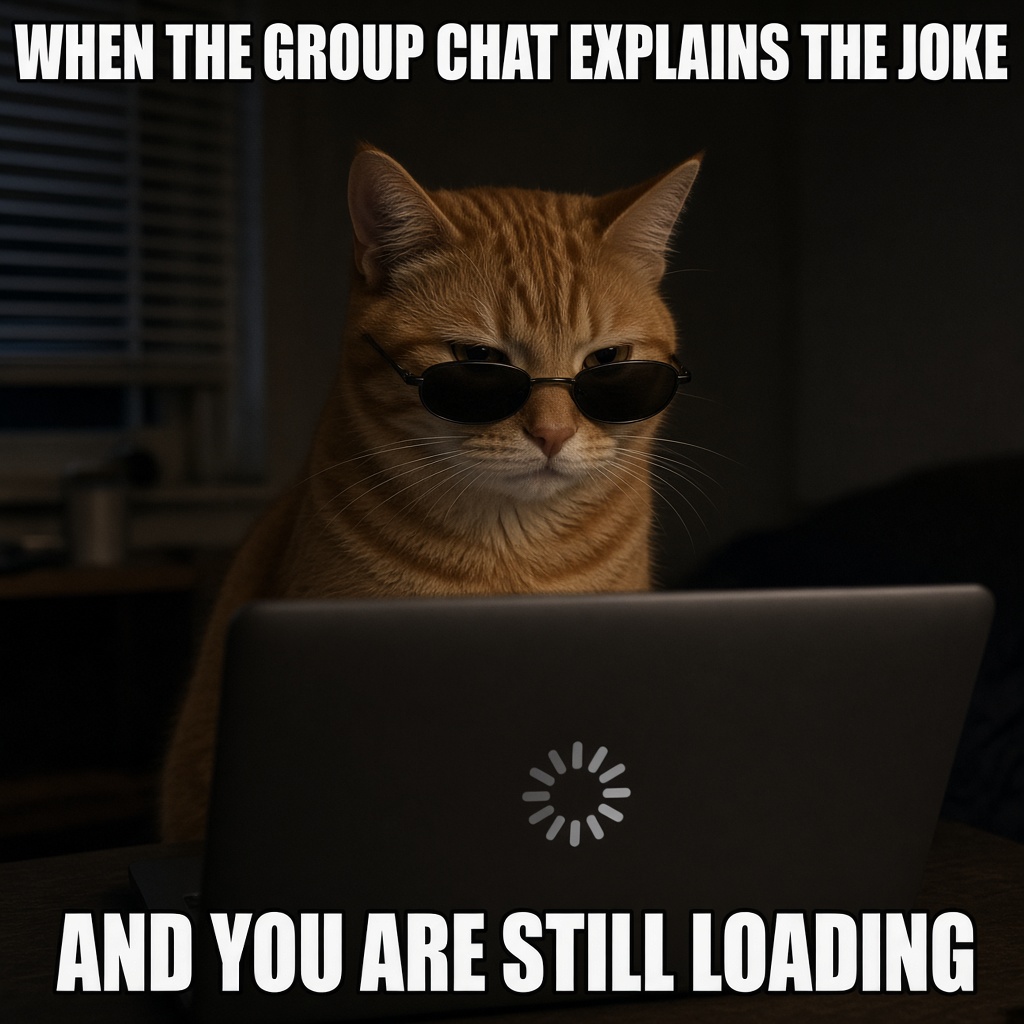 Standalone meme: a cat staring at a loading screen